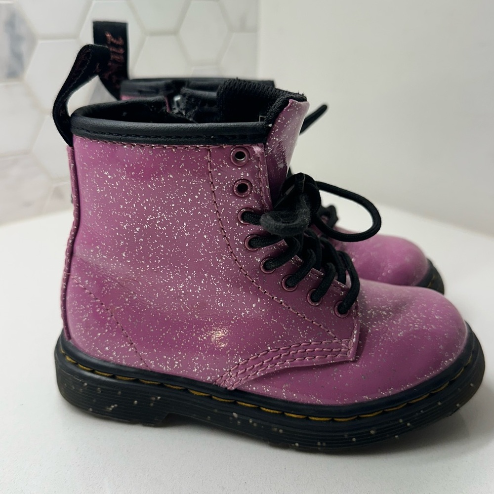 Dr Martens 1460 Glitter Boots Dark Pink Sparkle Toddler US 8 Zip. B2